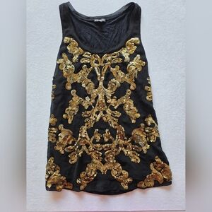 Express Black Top with Gold Accents